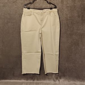 Women's Nydj Wide Leg Fray Hem Capri Jeans, Size 14 - Beige